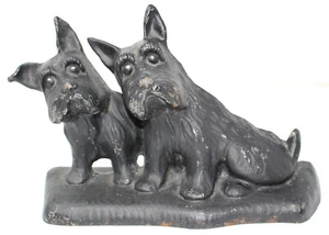 Antique Texaco Cast Iron Door Stop Twin Scottish Terrier Scottie Dogs Listening - Picture 1 of 10
