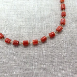Tube Beads • Natural Genuine Precious Japanese Red Coral Necklace (N112) - Picture 1 of 4