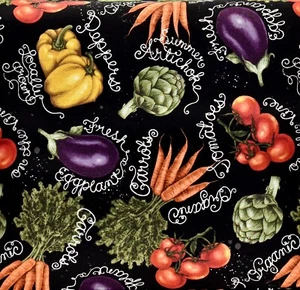 Chalk Veggies Fabric,Colorful Vegetables with Name in Chalk,Black,Cotton,44"x36" - Picture 1 of 1