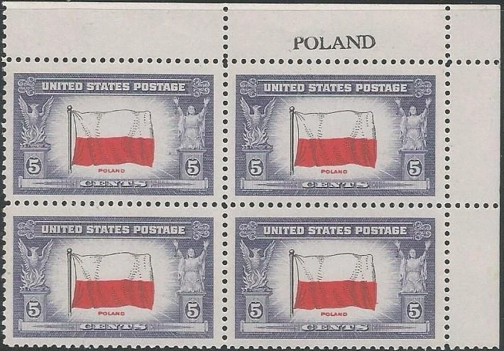 Plate Block of 4 stamps - Scott 909 - 5 cent - Poland - 1943 - MNH - Image 1 of 1