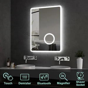 LED Bathroom Mirror Bluetooth Shaver socket Demister Touch Magnifying 500x700mm - Picture 1 of 10