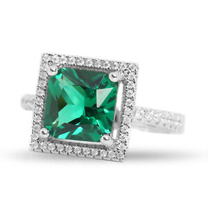925 Sterling Silver Green Emerald Gemstone,& CZ Diamond Ring Minimalist Ring