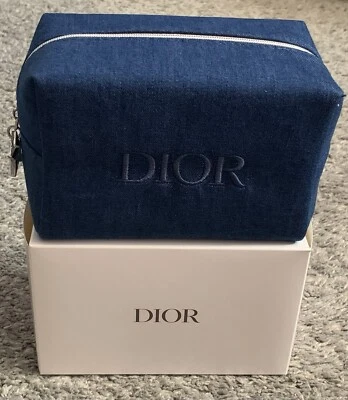DIOR Maquillaje Cosméticos Bolsa Denim Azul Tela CD Cremallera Bordado NUEVO EN CAJA Foto 1 de 4