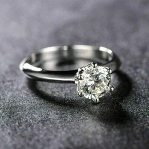 1Ct Round Cut moissanite Solitaire Women's Wedding Ring 14K White Gold Plated - Picture 1 of 3