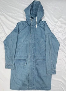 Stussy Denim Hooded Parka Jacket Tie Waist Mens Small Oversized Pockets - Picture 1 of 8