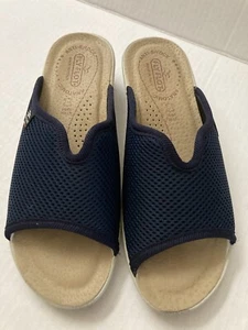🎄Fly Flot taglia 38/7 blu navy punta aperta zeppa scivoli - Foto 1 di 9
