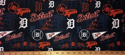 NEW MLB COTTON Fabric 1/4 yard=9”x44” DETROIT TIGERS STADIUM PENNANT DIY MASK ! - Image 1 of 4