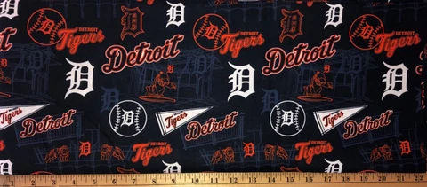 NEW MLB COTTON Fabric 1/4 yard=9”x44” DETROIT TIGERS STADIUM PENNANT DIY MASK ! Cover