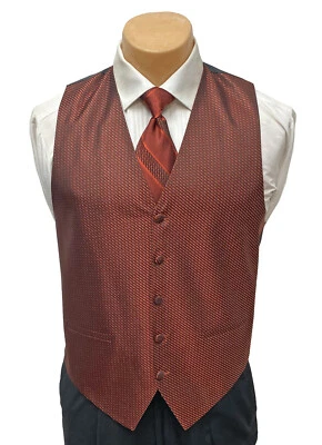 Men's Cardi Collection Cinnamon Tuxedo Vest & Tie Red Brown Fullback Wedding - Image 1 of 3