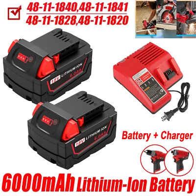 6AH Battery and Charger Pack For Milwaukee for M18 Extended Capacity 48-11-1860
