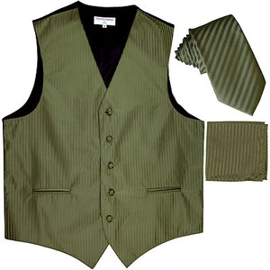 New Men's Formal Vest Tuxedo Waistcoat_2.5" slim necktie set olive green wedding - Picture 1 of 4