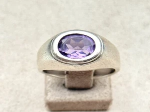 Sterling Silver Purple Amethyst signet Cocktail Ring Size 8.5 10mm - Picture 1 of 4