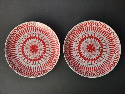 ANTHROPOLOGIE Pair of Red & White Mandala 8" Retro Style Plates  - Image 1 of 4