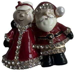 NAPIER Mr and Mrs Santa Clause Christmas Brooch Pin Red Rhinestones Pearl - Picture 1 of 6