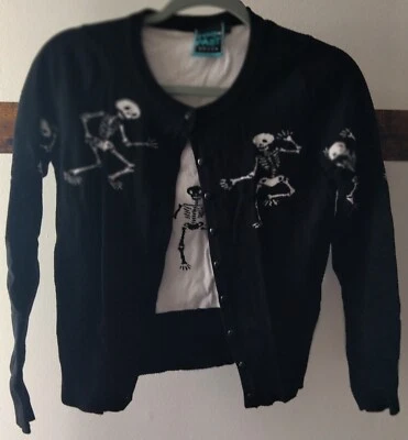 VINTAGE - TOO FAST BRAND Dancing Skeletons Button Up Cardigan - Size SMALL - Image 1 of 4
