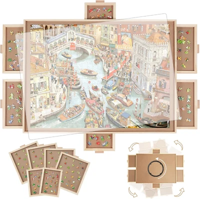 2000 Pieces Rotating Puzzle Board with 6 Drawers,29.7"X41.3" Portable Wooden Jig - Image 1 of 4