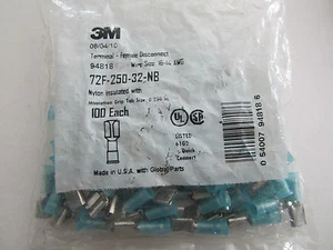 NUEVO 3M 94818 Nylon Insulated Hembra Desconexión 16-14 AWG .250" Azul 100 paquete - Imagen 1 de 2