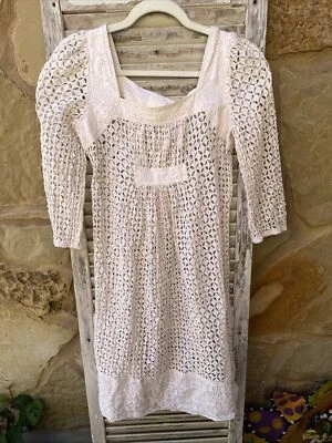Vestido ANNA SUI Anthropologie Crema ALGODÓN OJALES ENCAJE BOHO BABYDOLL Transparente S Y2K Foto 1 de 4