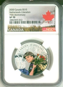 2020 Canada S$10 Netherlands Liberation 75th Anniversary Colorized NGC SP70 - Picture 1 of 4