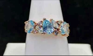 2.50Ct Pear Cut Lab Created Aquamarine Wedding Band Ring 14K Yellow Gold Plated - Picture 1 of 8