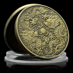 Chinese Dragon Bronze Coin Ancient Myth Animal Home Decor Souvenir Medal Crafts - Foto 1 di 14