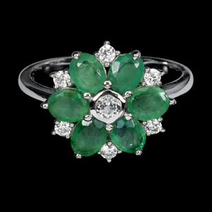 Valentine 925 Anello Argento Ovale Smeraldo Topazio Naturale Gemma Misura 9 - Foto 1 di 13