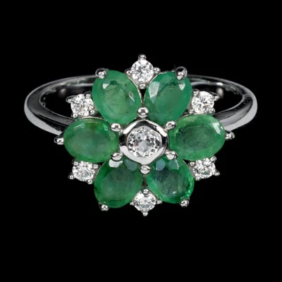 Valentine 925 Anello Argento Ovale Smeraldo Topazio Naturale Gemma Misura 9 - Immagine 1 di 4