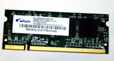 256 MB DDR-RAM 200-pin SO-DIMM PC-2700S CL2.5  'Elixir M1S25664DSH4A0F-6K' - Image 1 of 2