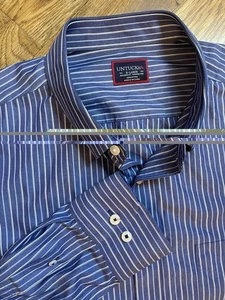 Untuckit Hemd Herren XL faltenfrei Relaxed Fit Knopfleiste gestreift blau Baumwolle - Bild 1 von 6
