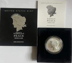 Moneda de dólar de la paz de plata de Estados Unidos 2021-P sin circular (OGP y certificado de autenticidad) - Imagen 1 de 8