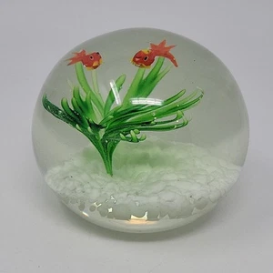Vintage Round Art Glass Two Goldfish Paperweight Blown Glass Clear 3.5" Fish - Picture 1 of 12