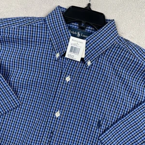 Vintage Ralph Lauren Shirt Men's Medium Classic Fit Blue Plaid Button Down New - Picture 1 of 7