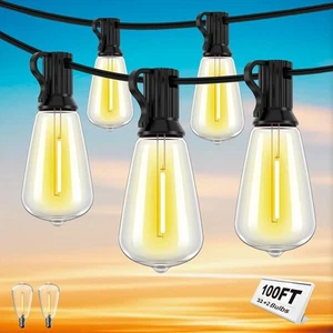 100FT Dimmable ST38 LED Outdoor String Lights Waterproof Patio with 54 Shatterpr - Picture 1 of 6