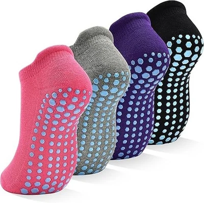 Non Slip Socks Women 4 Pairs Yoga Pilates Dance Hospital Grip Multicolored 10-12 - Image 1 of 4