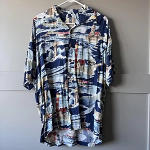 Kahala Hawaiian Shirt Mens Medium Rayon Aloha Made in Hawaii Lighthouse Print - Picture 1 of 11