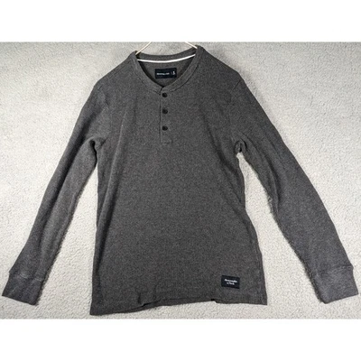 Suéter Abercrombie & Fitch Para Hombre Talla Mediana Gris Botón Tejido Manga Larga Camisa Foto 1 de 4