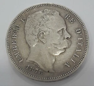 Moneda de plata 5 Liras 1878 Italia (RARA) - Imagen 1 de 11