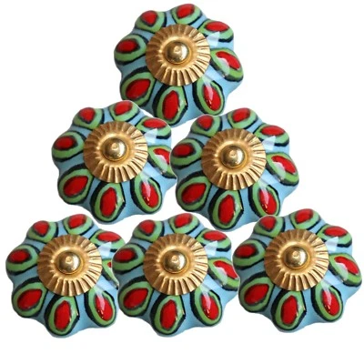 Möbelknöpfe Set  6 STK  Möbelgriffe Keramik Knöpfe Griffe Möbelknopf Bunt  93 /N - Bild 1 von 3