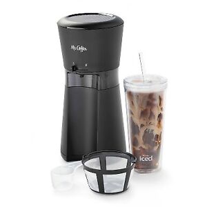 Mr. Coffee Iced Coffee Maker Reusable Tumbler Coffee Filter -Black