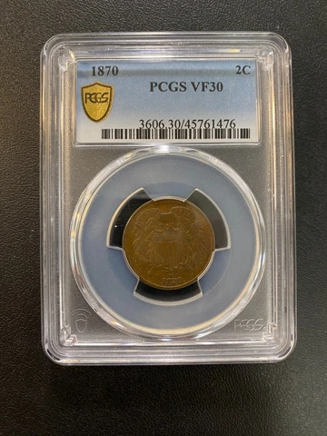 1870 TWO CENT PIECE PCGS VF-30 - BETTER DATE - TYPE COIN - CERTIFIED SLAB - 2C Cover