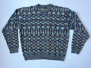 Vintage Jhane Barnes Mens Sz Large Sweater Wool Blend Geometric Cosby Style GUC - Picture 1 of 5