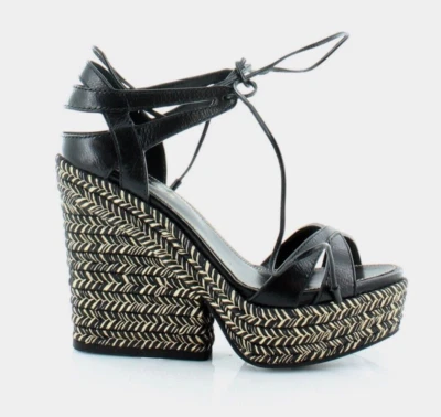 Sandalias SERGIO ROSSI Alpargata Trozo Cuña Plataforma Negras Talla EU 40.5 NUEVAS $875 Foto 1 de 4