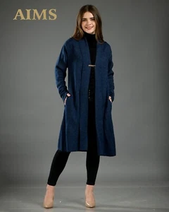 Women's Blue Cardigan Long Sleeves and Side Pockets, Size-XXL, Open Front - Picture 1 of 10