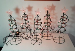 Spiral Christmas Tree Pathway Markers, Green Metal, Set of 5, Multi-Color Lights - Picture 1 of 10