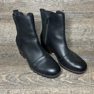 SOREL Size 8.5 Cate Women's Black Leather Waterproof Zip Booties Boots, EUC G3 - Picture 1 of 12