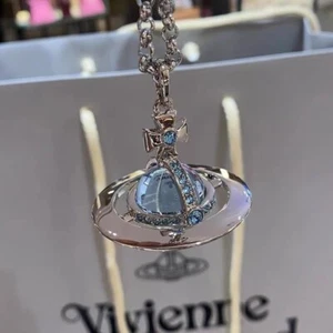 Vivienne Westwood Necklace 3D Silver Orb Pendant With Blue Crystals Box Set - Picture 1 of 4