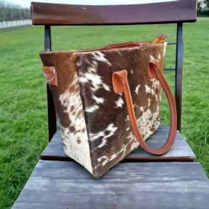 Cowhide Tote Bag Real Leather Hairon Tricolor Western Shoulder Handbag Purse - Picture 1 of 5