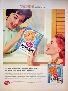 1958 Post Alpha-Bits Cereal Vintage 1950s Print Ad Breakfast for Whole Family - Picture 1 of 2