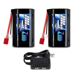 2x Zeee 2S Li-ion Battery 2000mAh 7.4V Battery T Plug with 7.4V Battery Charger - Picture 1 of 7