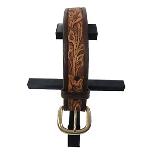 Vintage Bona Allen Western Belt Tooled Cowhide Leather Youth Kids Size 26 Brown - Picture 1 of 10